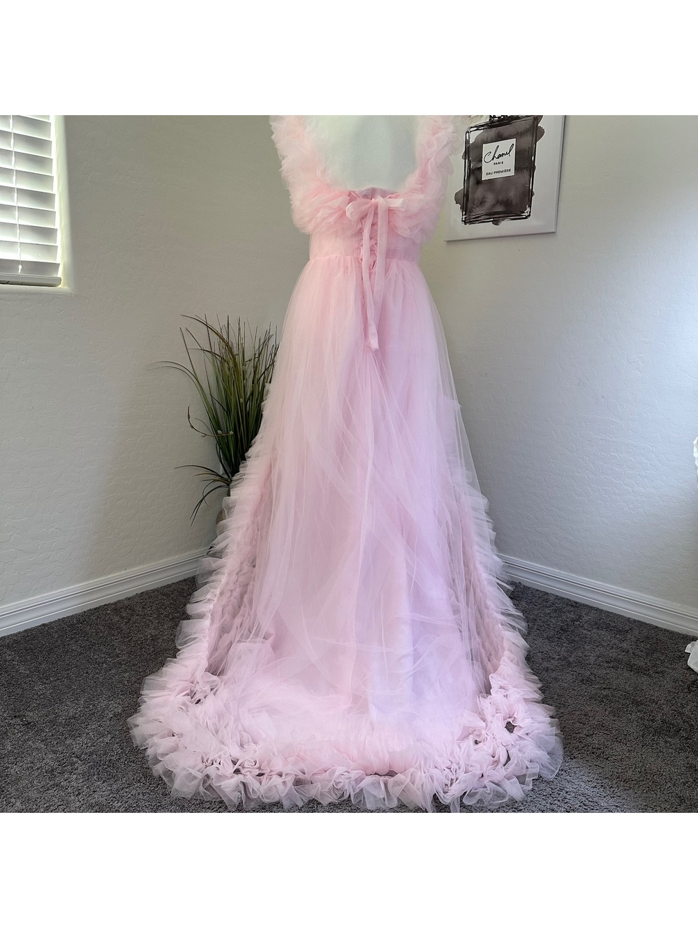 Pink High Low Tulle Bridal Shower Dress Ruffle Train Wedding Reception Gown NWT - Picture 3 of 11